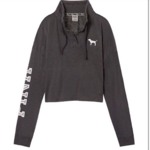 Victoria Secret Quarter Snap Cropped Varsity Sweat - Picture 1 of 3